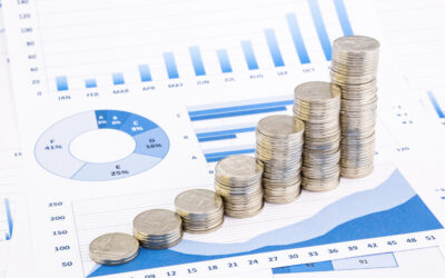 Stacks of coins arranged in ascending order on top of financial charts with graphs and a pie chart, illustrating the impact of smart investments on financial growth. The charts, featuring blue and white colors, highlight strategies ranging from taxable to tax-advantaged options.